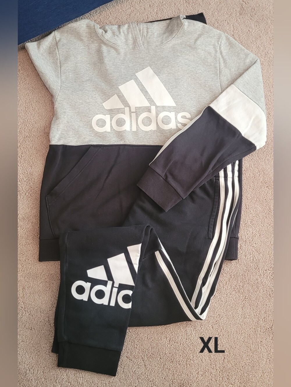 adidas Grey and Black Logo Hoodie & Joggers Set